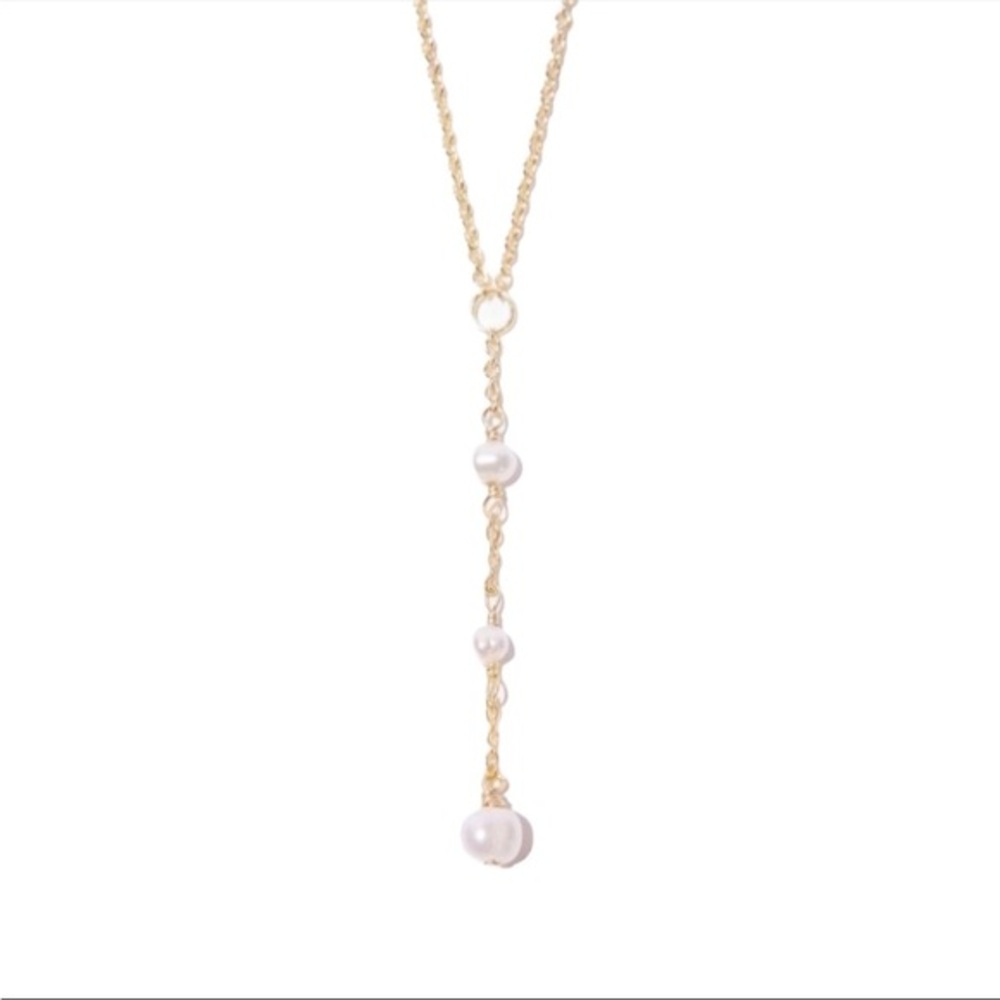 Bychari Coco Lariat Gold w Pearl Necklace New